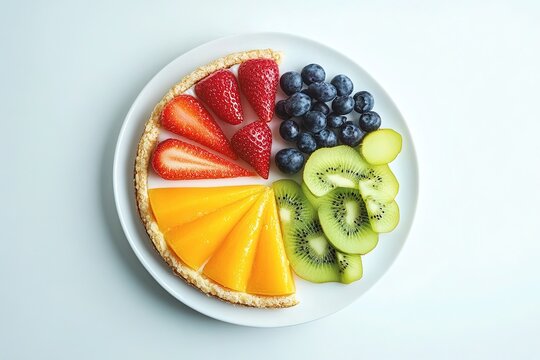 Food pie chart on white background top view.