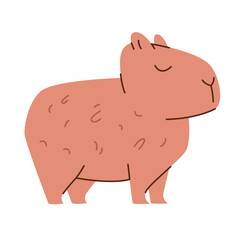 Capybara standing cute flat illustration sticker cartoon character
