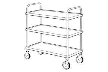 Multifunction Kitchen Trolley Line Drawing Vector