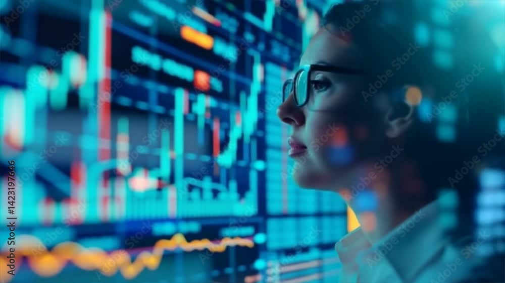 Aufkleber a focused professional analyzing digital data with a futuristic interface, representing technology i