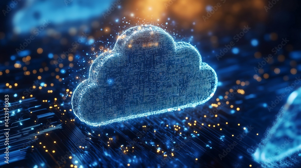 Poster abstract digital cloud computing network technology data web blue cyber board light server future