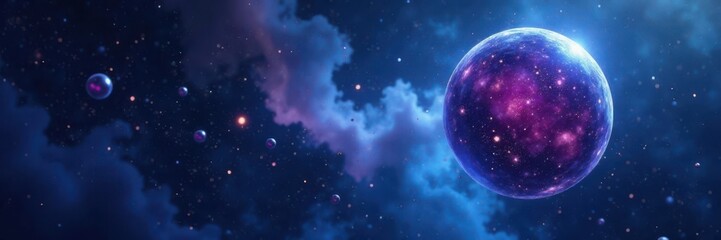 Gaseous spheres drifting through a starry expanse of dark indigo and silver light , gas, celestial