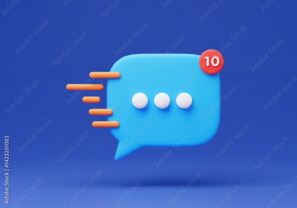 Poster a blue speech bubble with ten notifications and orange speed lines on a dark blue background scene r