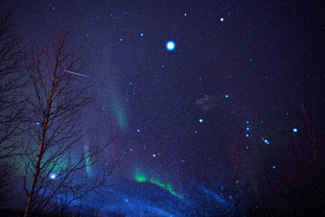 Aurora borealis, polar lights with Milky Way stars.