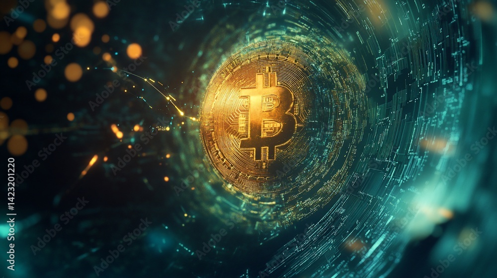 Aufkleber abstract bitcoin cryptocurrency with digital circuit background and glow