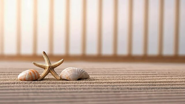 Zen sand garden with shells and starfish for relaxation and tranquility
