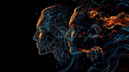 Digital Art Piece Featuring Two Humanoid Figures in Vivid Detail