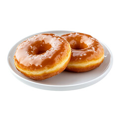 Fototapeta premium Delicious glazed donuts on white plate, perfect for sweet treat