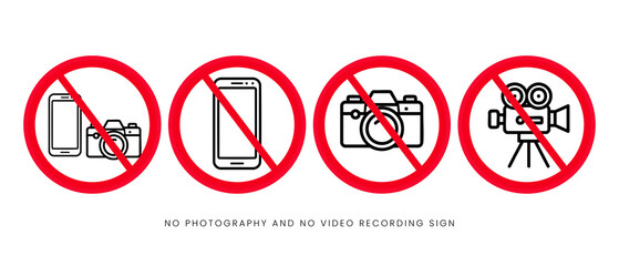 No photography. no video recording warning sign,  Set Collections, design vector illustration