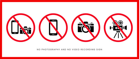 No photography. no video recording warning sign,  Set Collections, design vector illustration