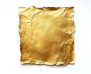 Crumpled gold foil sheet on white background, design element