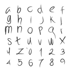 illustration of writing letters of the alphabet a to z and numbers in a free doodle style without a background