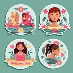 Obraz premium Cute Flat Mother's Day Sticker Collection