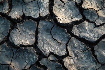 Dry cracked earth, a testament to drought and aridity, showing deep fissures and texture.