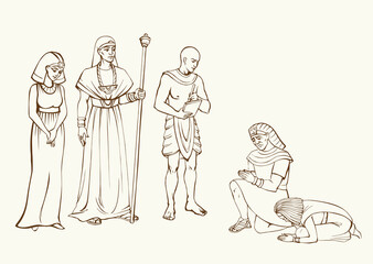 Vector drawing. Egyptian chief with a rod