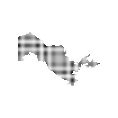 dotted halftone black silhouette of uzbekistan map isolated on white background. uzbekistan maps circle. global map. world map