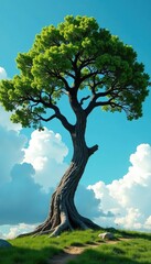 A single tree's gnarled branches stretch towards the heavens in solitude, tree, bark, branch