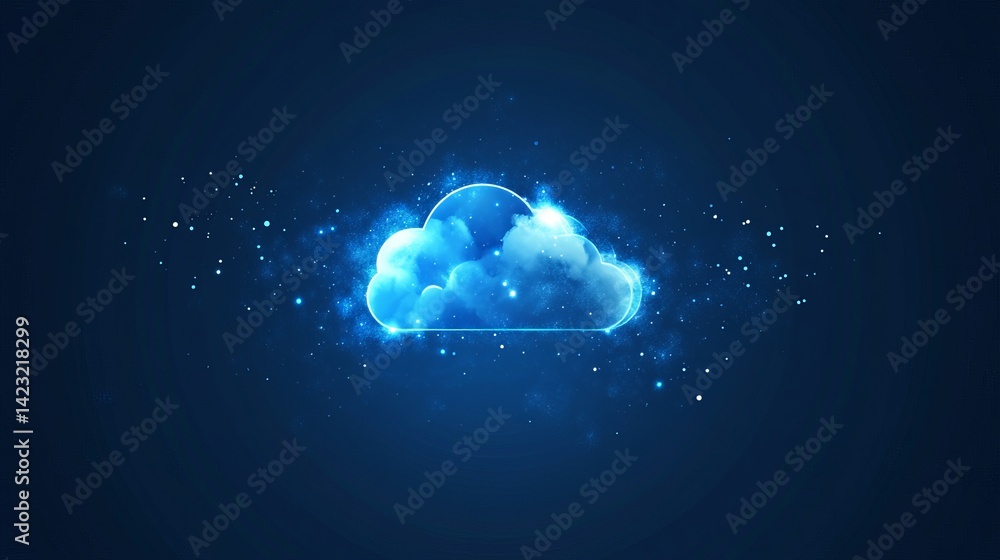 Aufkleber abstract blue glowing cloud computing network digital technology web data dark light style server