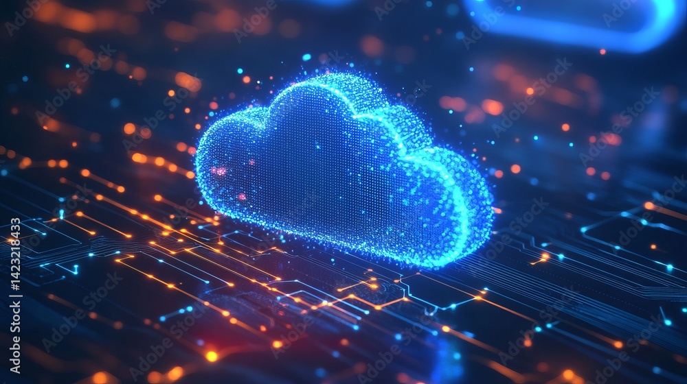 Poster abstract digital cloud computing network technology data web blue board cyber orange future server