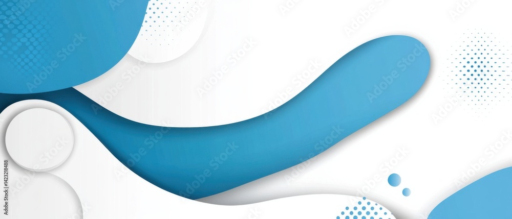 Poster modern abstract background with blue fluid shapes and halftone patterns for presentation or creative