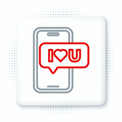 Line Mobile phone with heart icon isolated on white background. Valentines day. Colorful outline concept. Vector