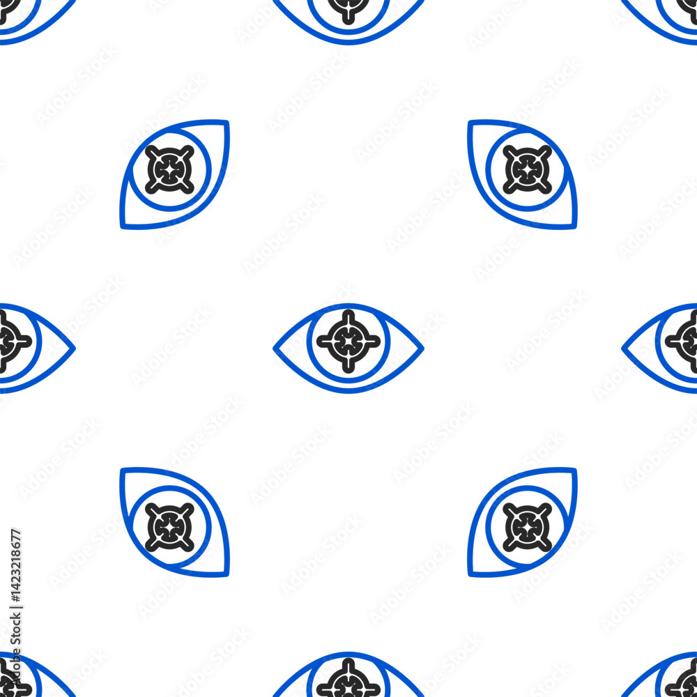 Poster line eye scan icon isolated seamless pattern on white background. scanning eye. security check symbo