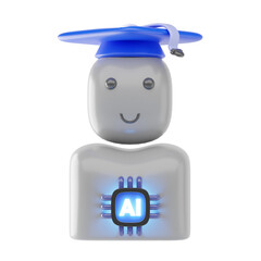3D AI Graduation Robot Icon with Futuristic Academic Technology Design