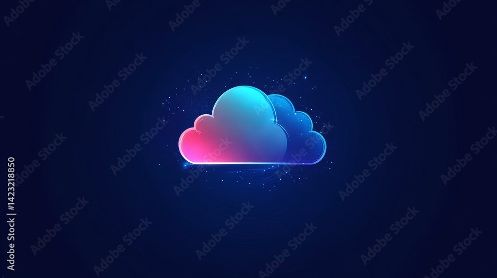 Poster abstract neon cloud computing digital technology icon web data blue pink glow cyber light image