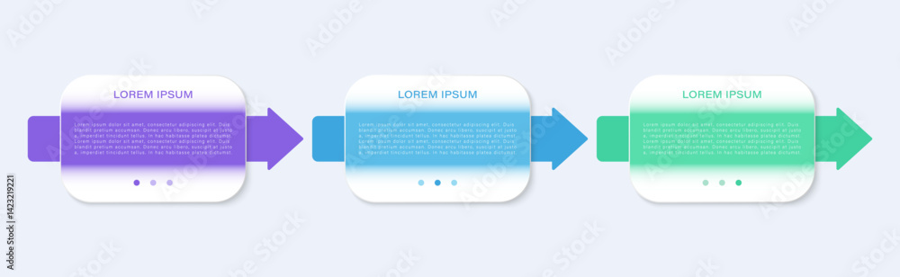 Poster glass morphism vector infographic design template with three steps and arrows