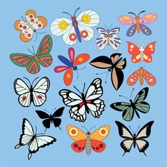 Cute Flying Butterflies Collection – Colorful Insects in Stylized Vector Format