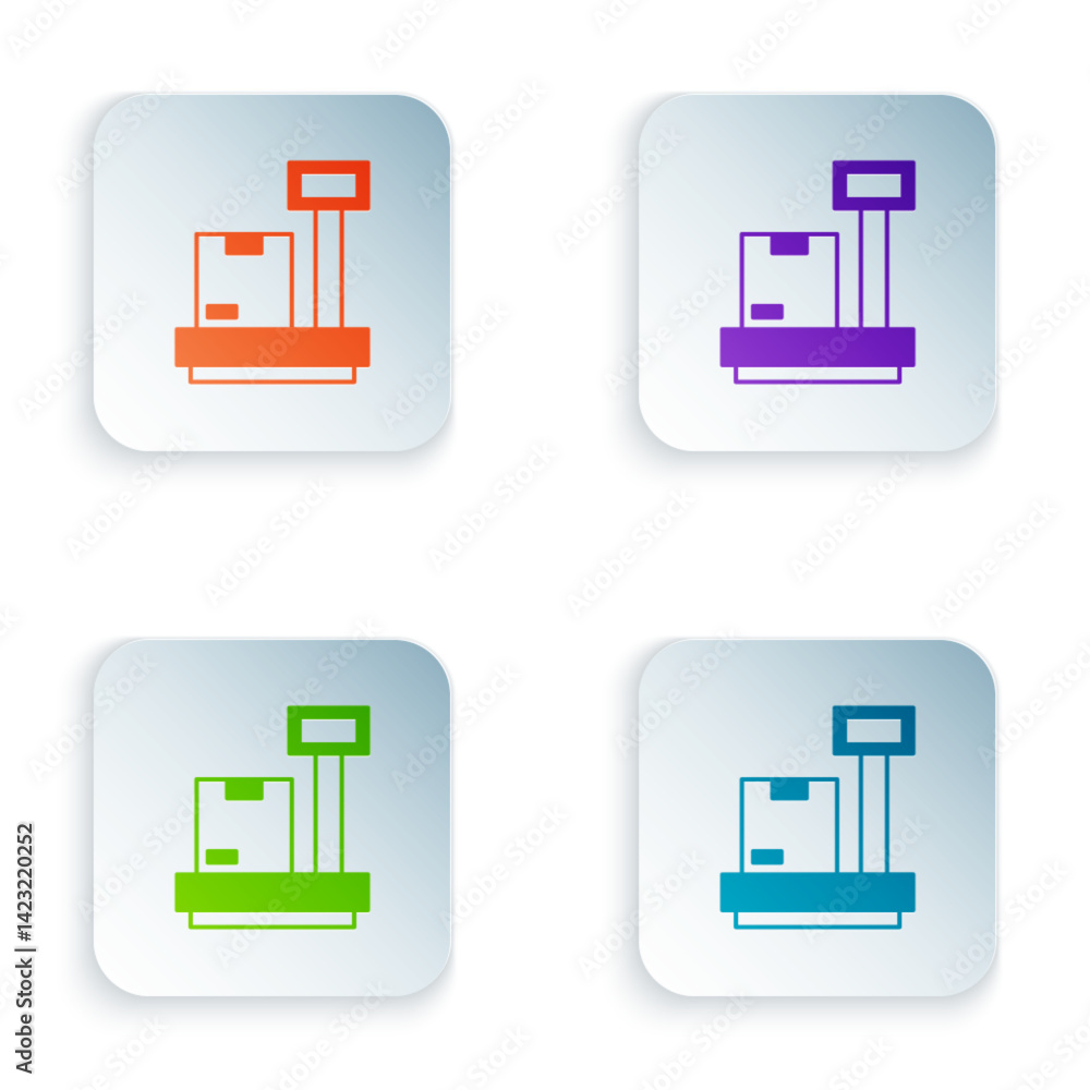 Poster color scale with cardboard box icon isolated on white background. logistic and delivery. weight of d