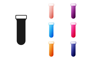 Black Test tube and flask chemical laboratory test icon isolated on white background. Laboratory glassware sign. Set icons colorful. Vector