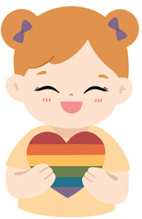 Cute Pride Month Kids Clipart – LGBTQ+ Rainbow Flag and Heart Symbols
