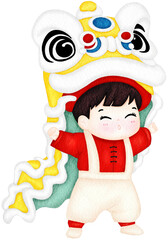 Cute Watercolor Chinese New Year Kids Clipart