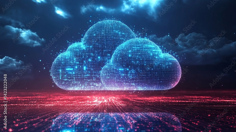 Aufkleber abstract digital cloud computing network technology data innovation web red grid blue dark cyber