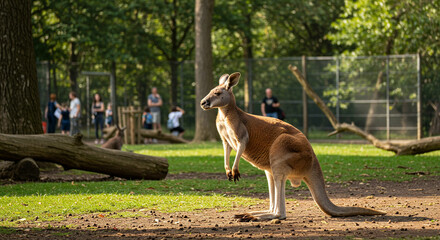 Kangaroo Standing Tall in Green Grassy Outdoor Enclosure