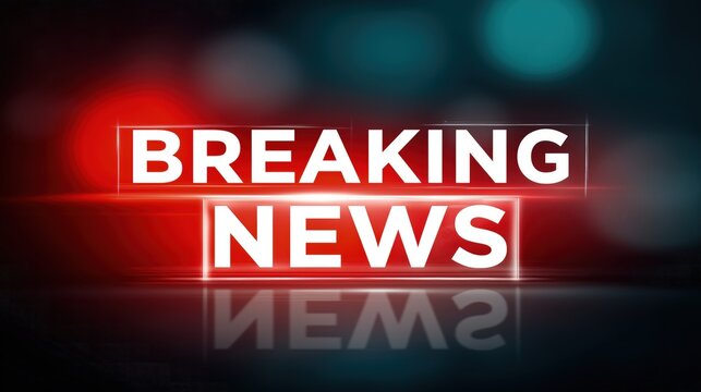 Newscast. Breaking news on a tv channel. 3D rendering of the phrase "BREAKING NEWS" on a dark background with a reflection. Digital media