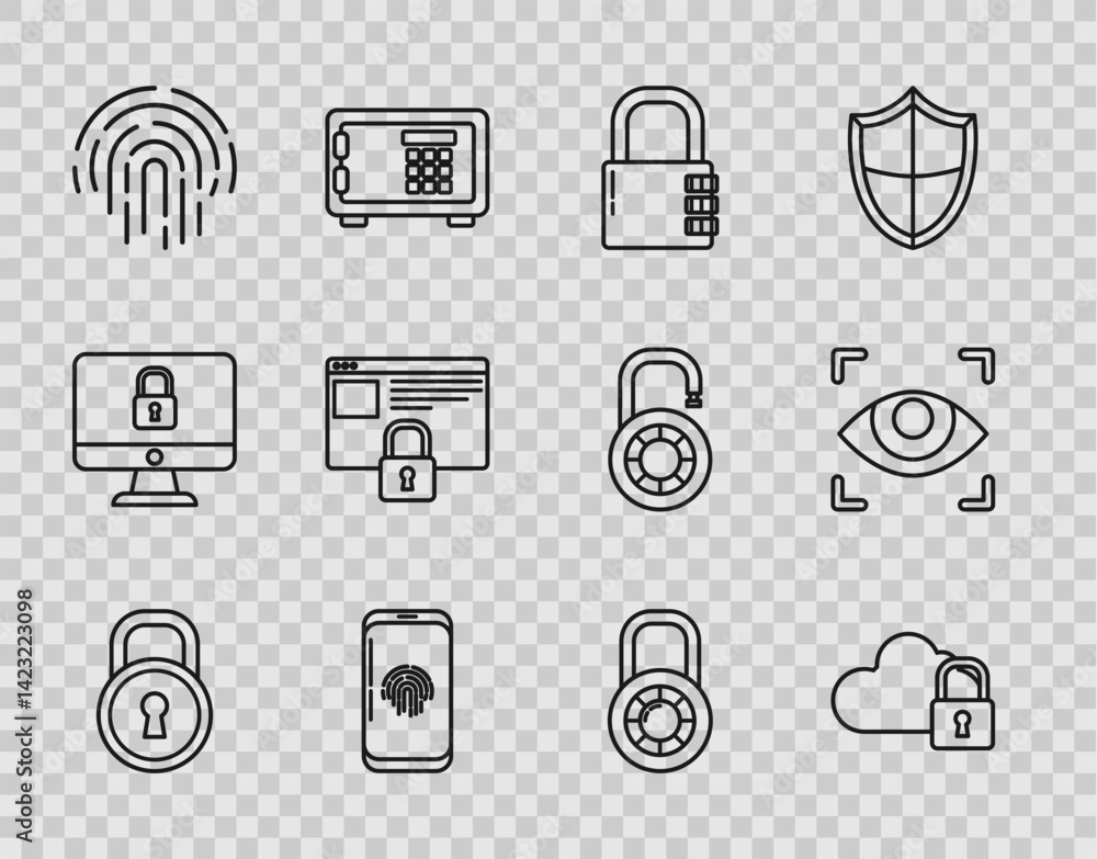 Poster set line lock, cloud computing lock, safe combination, smartphone with fingerprint scanner, fingerpr