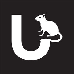 Initial Rat Logo Combine With Letter U Vector Template