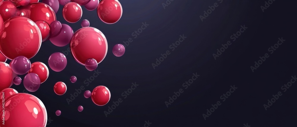 Aufkleber abstract 3d render of dynamic red and purple spheres floating on dark background concept of modern d