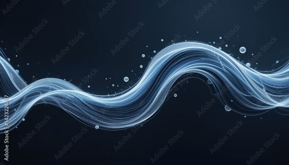Poster flowing water waves abstract art digital design dark background high-definition fluid dynamics conce