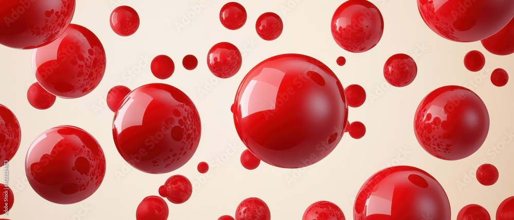 Aufkleber abstract red spheres floating in a dynamic arrangement against a light background, creating a modern