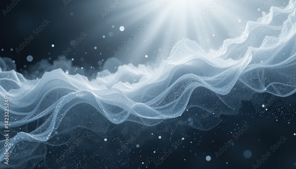 Poster ethereal flow of wispy clouds and light rays underwater scene digital artwork tranquil environment a