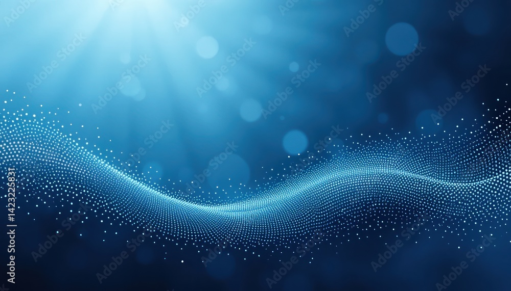 Poster dynamic blue wave of particles abstract digital realm graphic rendering virtual environment high-res
