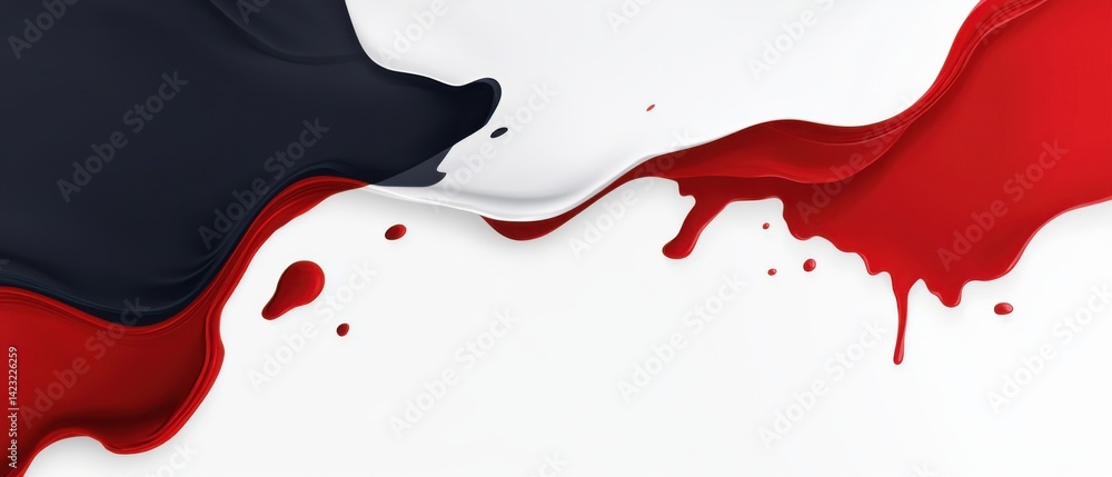 Aufkleber abstract background of flowing red and black paint mixing on white surface, creating dynamic liquid 