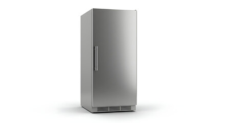 Modern Stainless Steel Refrigerator, Isolated on White, Clean Lines, Kitchen Appliance.