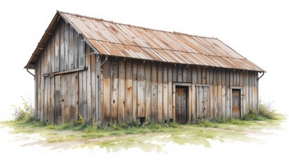 Naklejka premium Rustic Wooden Barn with Wildflowers