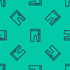 Blue line Cycling shorts icon isolated seamless pattern on green background. Vector