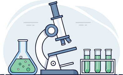 Scientific Laboratory Setup Microscope & Chemistry Equipment Illustration