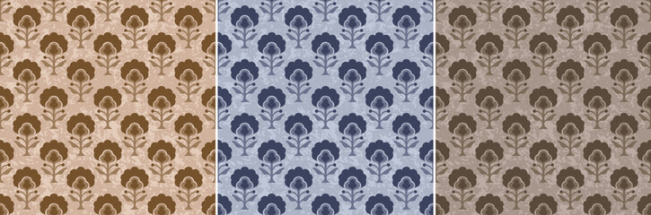 Bunch of Mughal Floral Block Print Repeat Vector Pattern